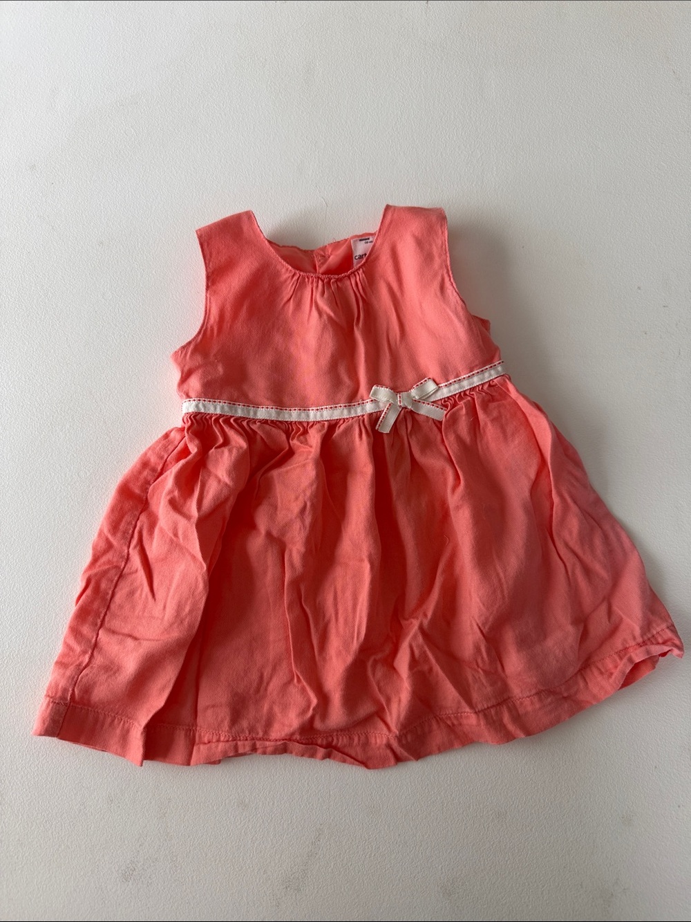 Carter's Coral Bow-Trim Sleeveless Dress